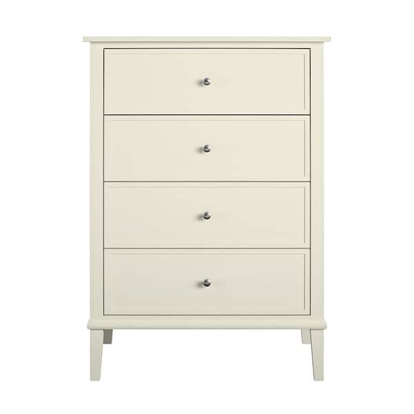 Ameriwood Home Queensbury 4 Drawer In, 4 Drawer Dresser White Frosted Glass