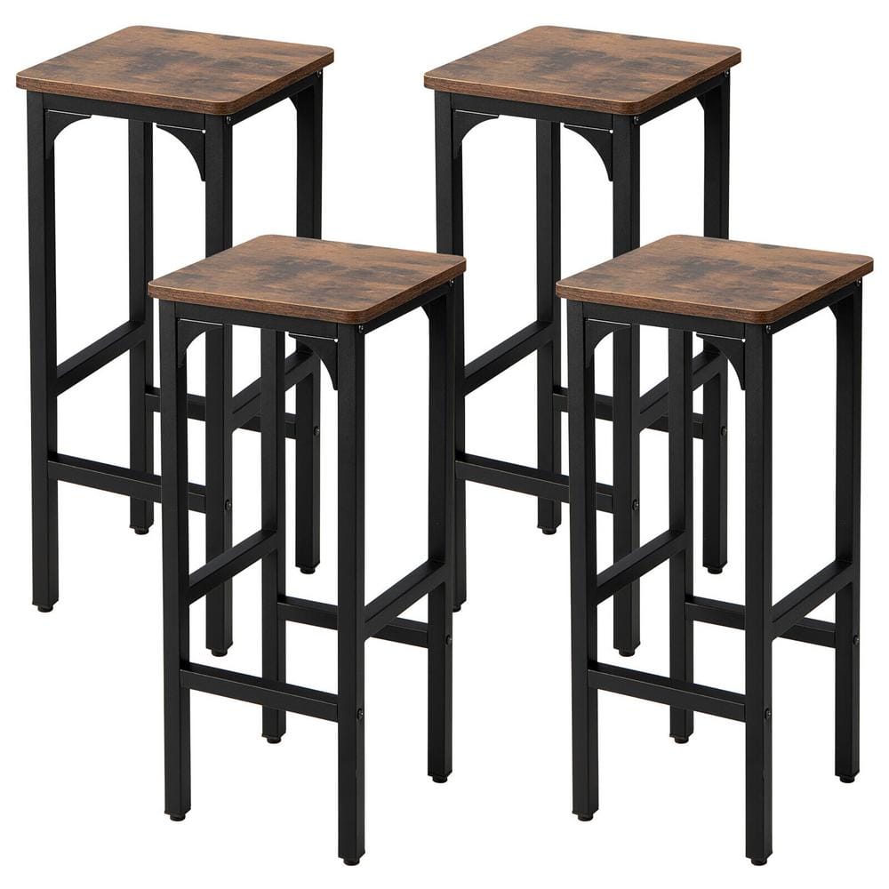 Gymax 28 in. Rustic Brown Backless Metal Set of 4 Industrial Bar Stools