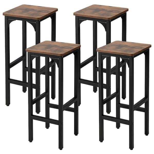 Gymax 28 in. Rustic Brown Backless Metal Set of 4 Industrial Bar Stools Kitchen Breakfast Bar Chairs