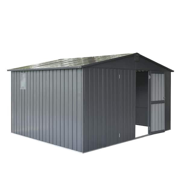 Sudzendf 11 ft. W x 9 ft. D Dark Gray Metal Storage Shed with Windows, Utility Tool Storage Room with Lockable Door (99 sq. ft.)