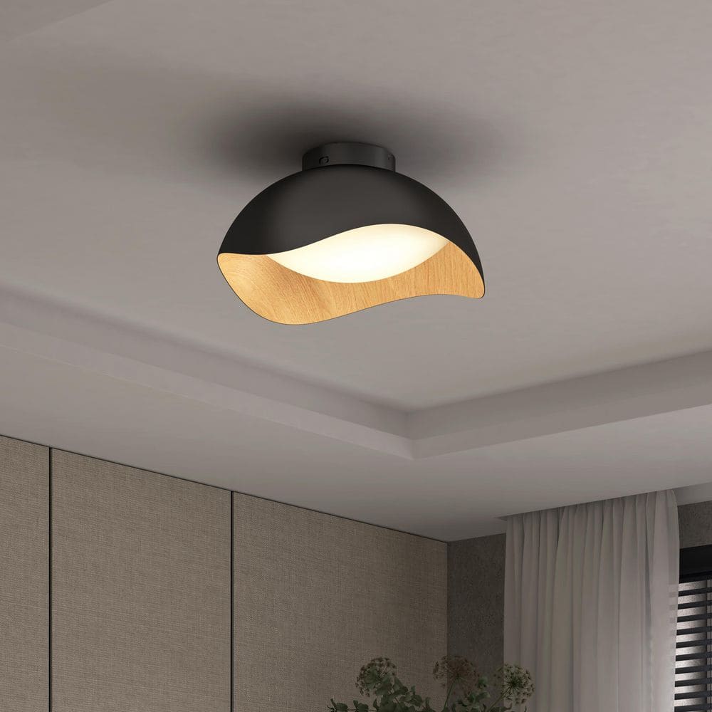 Adara 14.8 in. 5CCT LED Integrated Selectable White 31-Watt Matte Black and Painted Wood Flush Mount Light price history on PriceWatchPro