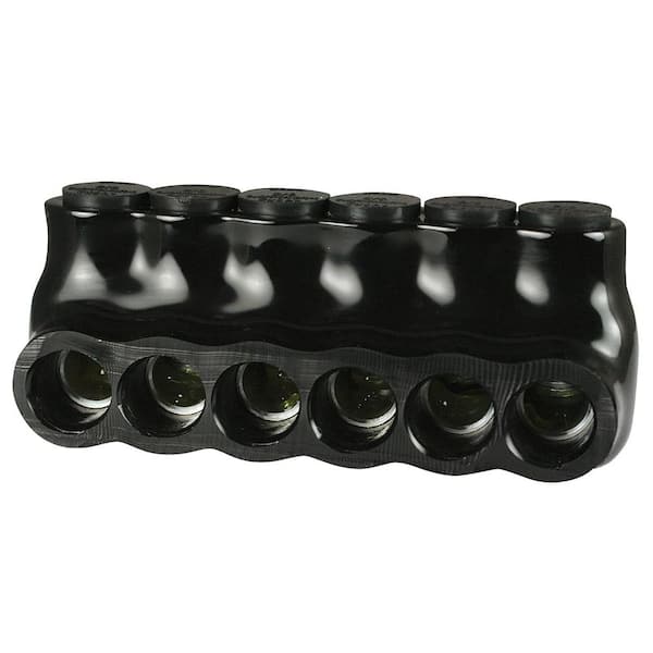 6 - 2/0 AWG 6-Ports UL 486 Multi-Tap Connector Insulated Single Sided Entry, Black