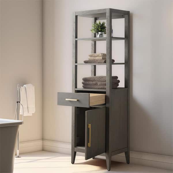 Vanity Art 21 in. W x 17 in. D x 72 in. H Brown MDF Floor Standing Linen Cabinet with Soft Close Door in Driftwood Gray/GB