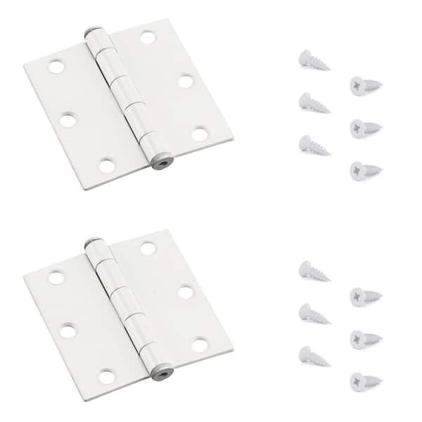 3 in. x 3 in. White Full Mortise Butt Hinge with Removable Pin (2-Pack)