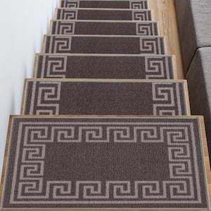 Greek Key Dark Gray 8.5 in. x 26 in. Nylon Stair Tread Cover (1 Piece)