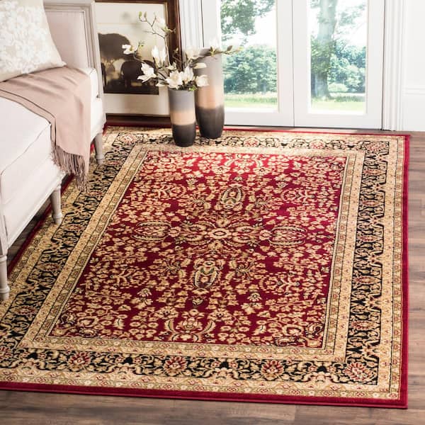 Lyndhurst Red/Black 8 ft. x 11 ft. Border Antique Floral Area Rug
