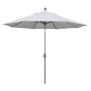 9 ft. Hammertone Grey Aluminum Market Patio Umbrella with Collar Tilt Crank Lift in White Olefin