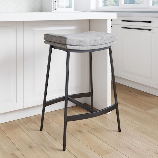 Nathan James Arlo 27 in. Gray/Matte Black Modern Backless Kitchen Counter Bar Stool Metal Frame with Saddle Seat