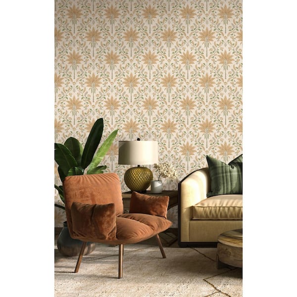 Palm Trellis Orange Non-Pasted Wallpaper (Covers 56 sq. ft.)