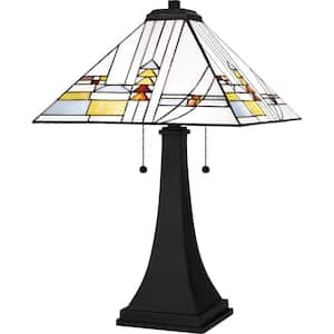 Winchester 24 .25 in. Matte Black Table Lamp with Multicolor Art Glass Shade
