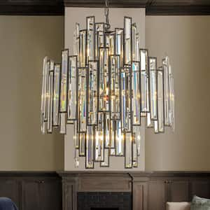 Modern 12-Lights 23 in. Matte Black Crystal Chandelier Luxury Tiered Crystal Panel Chandelier for Living Room