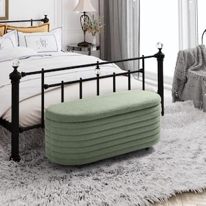 Bayville 42 in. Wide Oval Sherpa Upholstered Entryway Flip Top Storage Bedroom Accent Bench in Ice Green