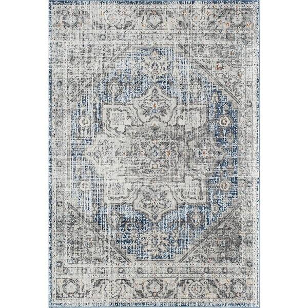 Rugs America Preston Magnolia Hatchwork Gray 8 ft. x 10 ft. Transitional Vintage Area Rug