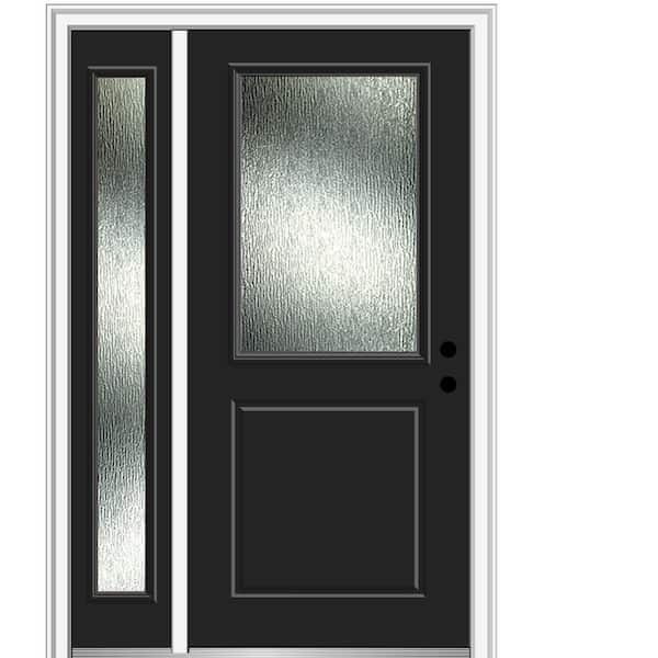 MMI Door 50 in. x 80 in. Left-Hand/Inswing Rain Glass Black Fiberglass Prehung Front Door on 4-9/16 in. Frame