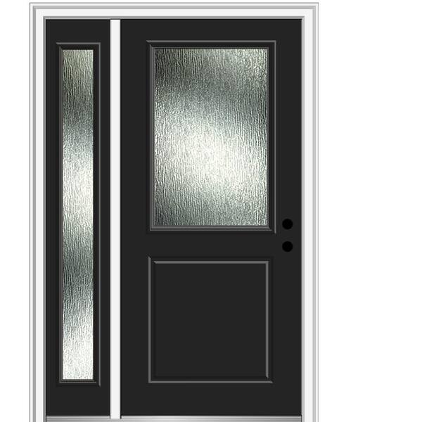 MMI Door 48 in. x 80 in. Left-Hand Inswing Rain Glass Black Fiberglass Prehung Front Door on 6-9/16 in. Frame