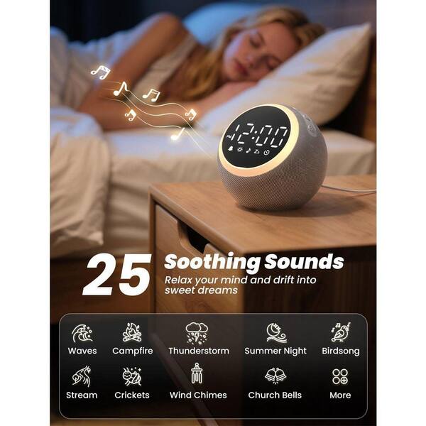 White Noise Alarm Clock with Night Light, 25 Soothing Sounds, Adjustable  Brightness, Sleep Timer, Ideal for Bedrooms SA1159B321