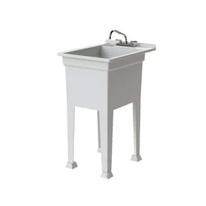 18 in. W x 24 in. D x 35 in. H Freestanding Laundry/Utility Sink in White with Stainless Steel Swing Faucet