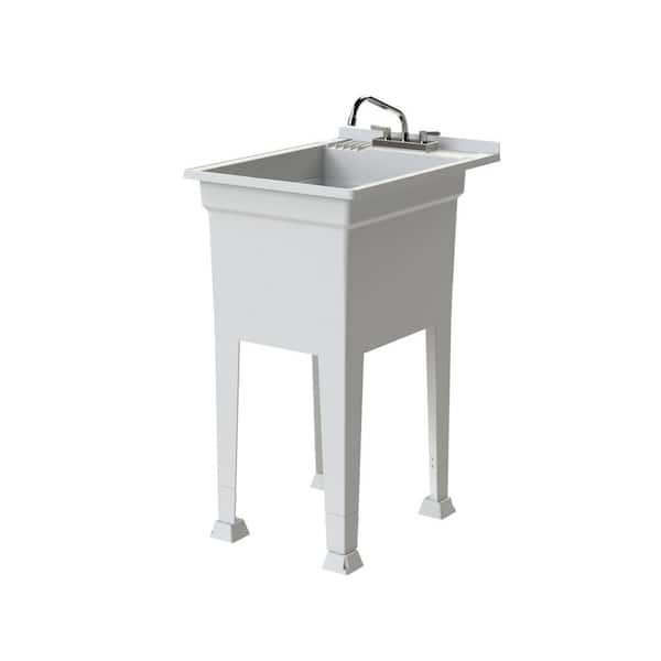 Glacier Bay 18 in. W x 24 in. D x 35 in. H Freestanding Laundry/Utility Sink in White with Stainless Steel Swing Faucet