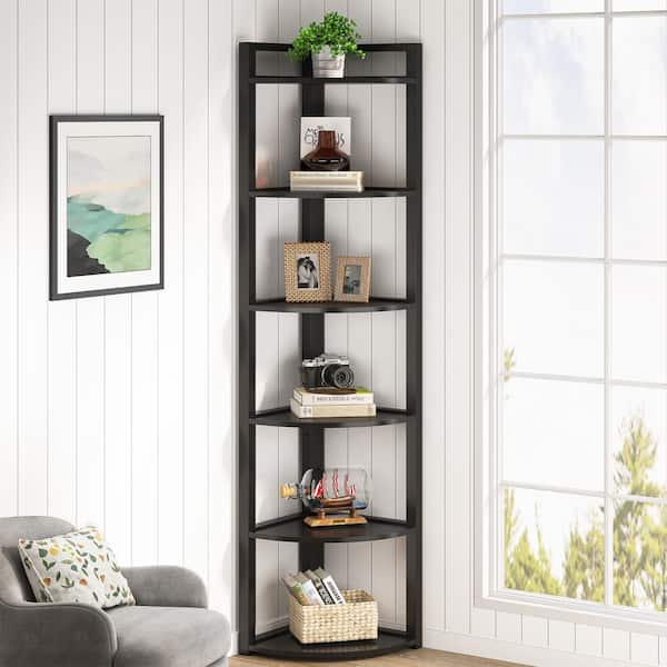 BYBLIGHT Eulas 71 in. Tall Black Engineered Wood 6-Shelf
