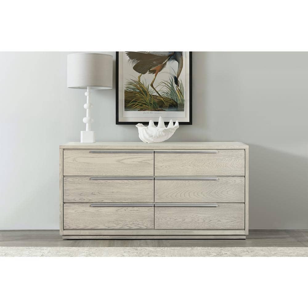 Abbey 63'' Grey Oak Wood Dresser with Stainless Steel Handles