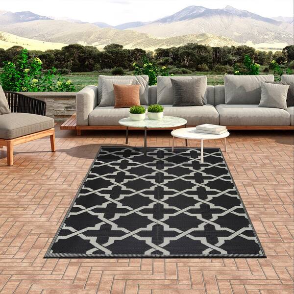 Beverly Rug 5 X 8 Black White Lightweight Trellis Reversible Plastic Indoor  Outdoor Area Rug HD-ODR21145-5X8 - The Home Depot