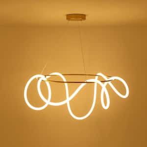 60-Watt Integrated LED Gold Modern Island Home Art Restaurant Pendant Light with Silicone Shade