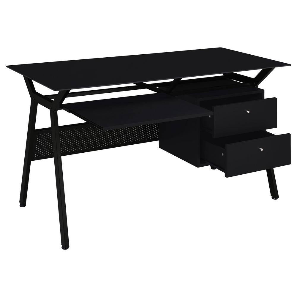 Transitional Black 55" Home Office Desk with Keyboard Tray and Drawers