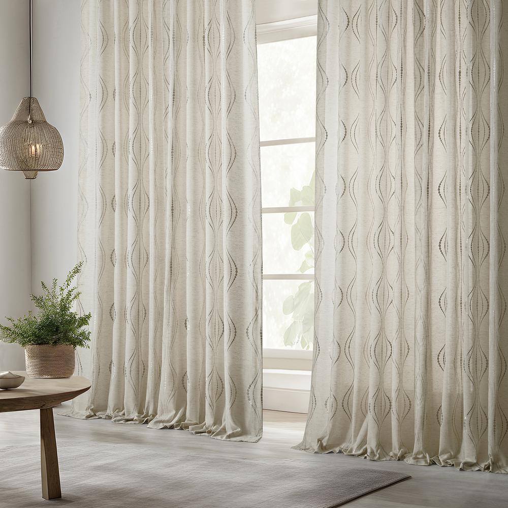 Suez Natural Embroidered Faux Linen Sheer Curtain Panel 50W x 84L