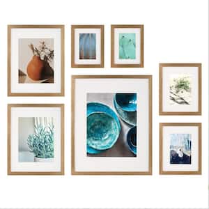 Gallery Wall Set with Offset Mat and Hanging Template Gold Picture Frame (Set of 7)