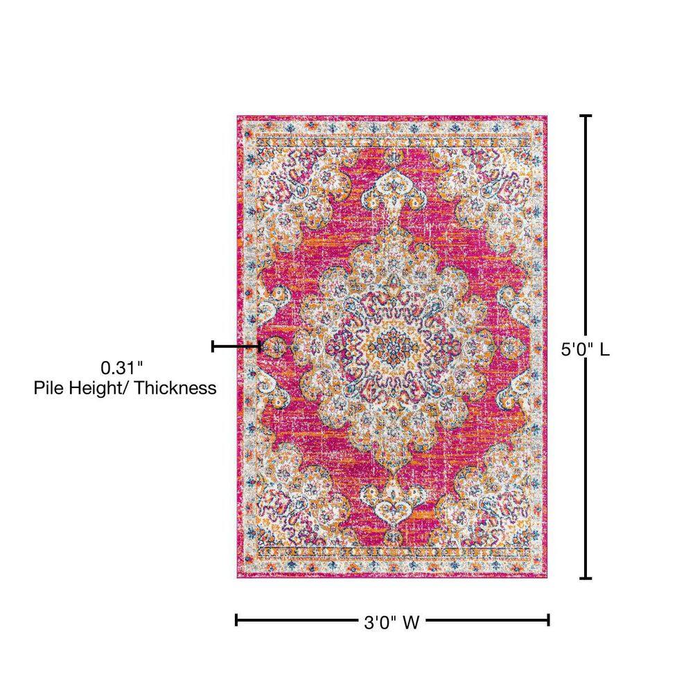 Pink and Cream Vintage Medallion Bohemian Area Rug