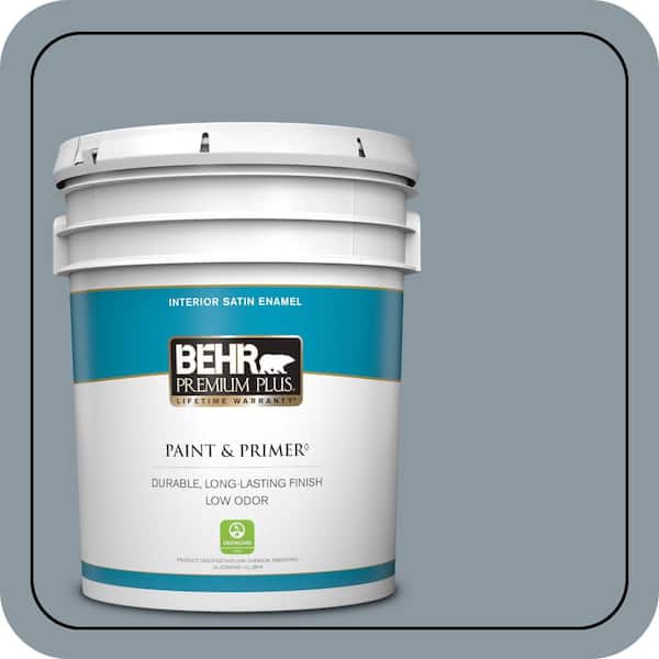 BEHR PREMIUM PLUS 5 gal. #N490-4 Teton Blue Satin Enamel Low Odor Interior Paint & Primer