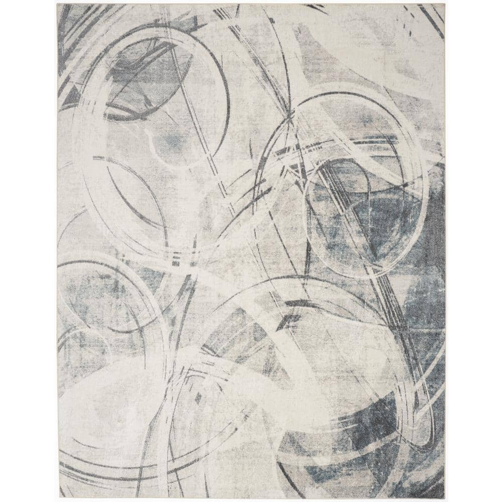 Nourison Astra Machine Washable Silver Blue 8 ft. x 10 ft. Abstract Contemporary Area Rug