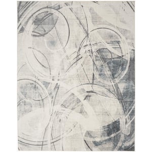 Astra Machine Washable Silver Blue 8 ft. x 10 ft. Abstract Contemporary Area Rug