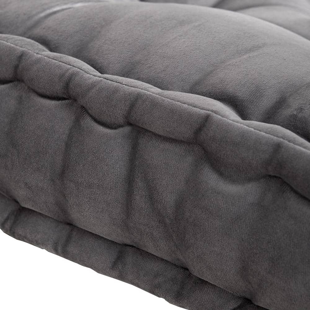 Gray Square Tufted Faux Velvet Floor Pillow