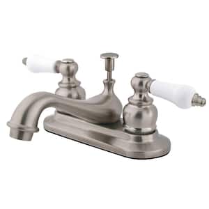 Restoration 4 in. Centerset 2-Handle Bathroom Faucet with Plastic Pop-Up in Brushed Nickel