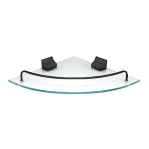 9.5 in. x 9.5 in. Glass Corner Shelf with Pre-Installed Rails in Rubbed Bronze