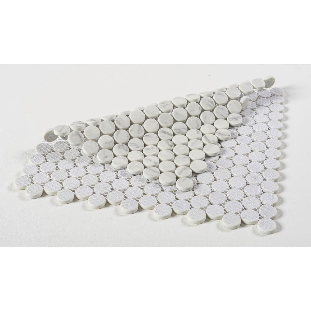 Aura White Penny Round Glass Mosaic Tile Sample