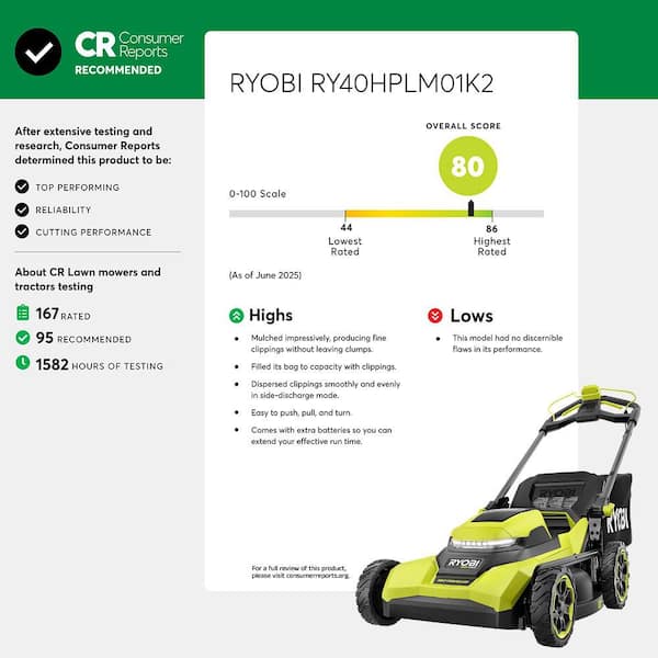 RYOBI - 40V HP Brushless 21 in. Cordless Battery Walk Behind Self-Propelled Lawn Mower with (2) 6.0 Ah Batteries and Charger
