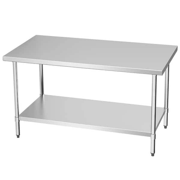 Stainless Steel Kitchen Prep Table 30 x 60 x 34 in. Heavy Duty Metal Worktable with Adjustable Shelf Under Kitchen Table