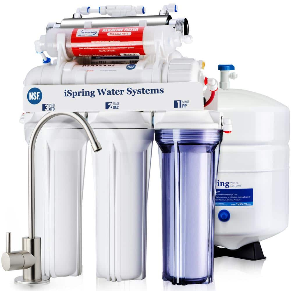 ISPRING NSF-Certified 7-Stage Reverse Osmosis System with Alkaline and UV Filters, Reduces PFAS, Chloramine, Lead, Fluoride, TDS