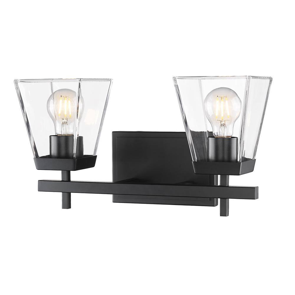 Lauren 16 in. 2-Light Matte Black Vanity Light with Glass Shade 819-2V 