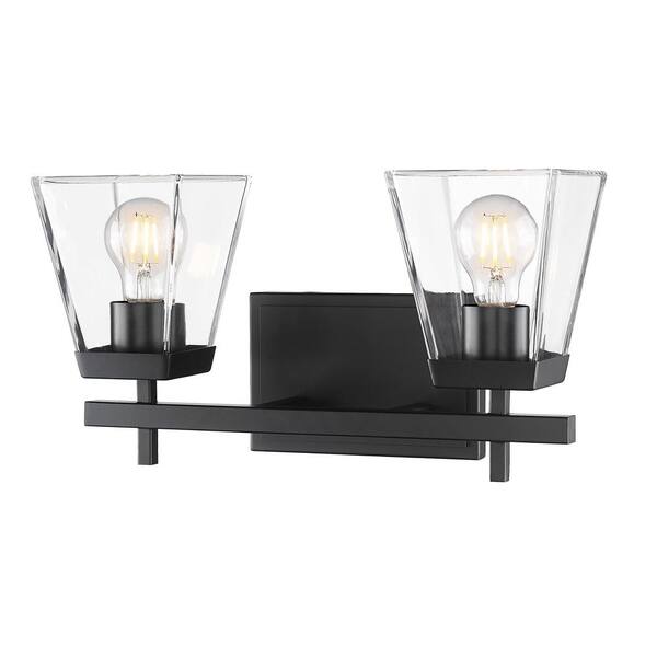 Lauren 16 in. 2Light Matte Black Vanity Light with Glass Shade 8192V