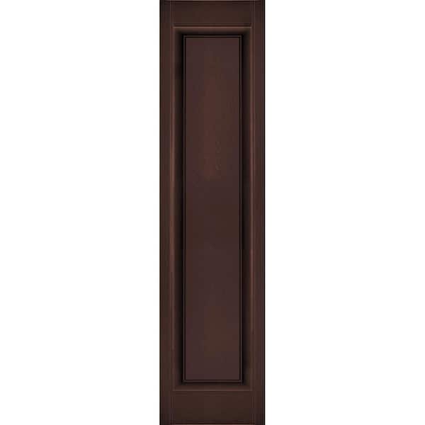 Ekena Millwork 12 in. x 38 in. Lifetime Vinyl Custom Single Raised Panel Shutters Pair Federal Brown