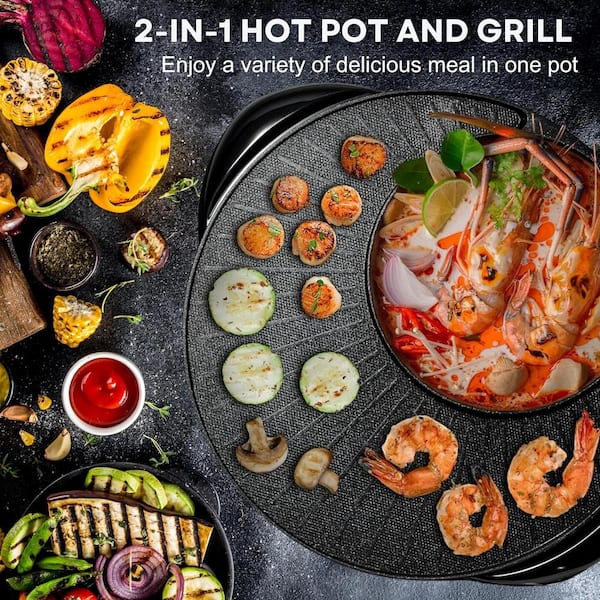 OVENTE Electric Hot Pot and Grill Combo with Temperature Control and Free  Accessories GH10133B - The Home Depot