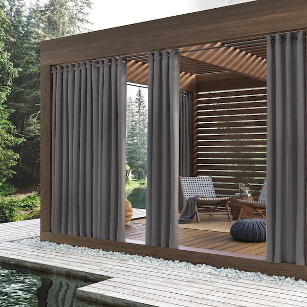 Sun Zero Outdoors Grey Woven Grommet Room Darkening Curtain - 52 in. W x 84 in. L