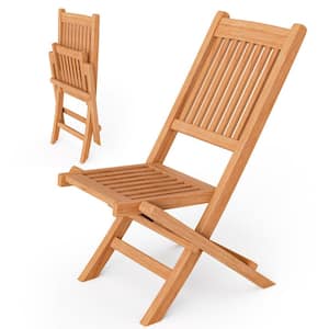 Teak Wood Outdoor Chair Folding Portable Patio Chair w/Slatted Seat and Back
