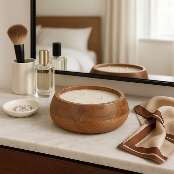 Liv & Skye 3.25 in. Modern Brown Vanilla Scented Wood Wax Candle Decorative Bowl - 20 oz. 80270-03