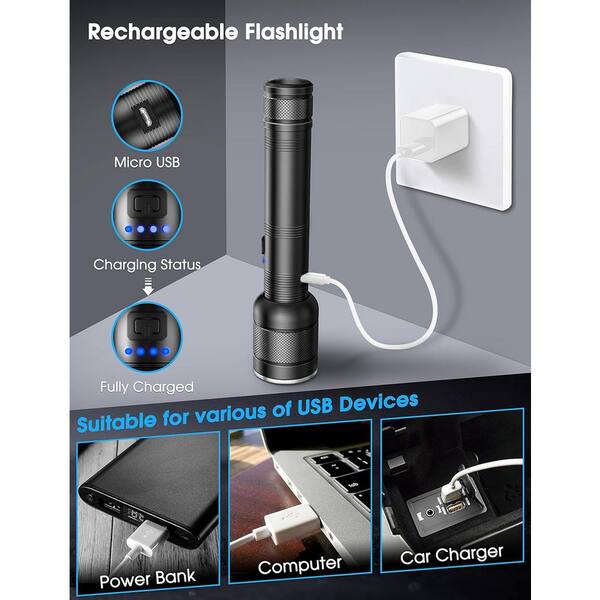 YANSUN 2000 Lumen Rechargeable LED Flashlight with Zoomable, 4