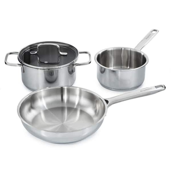 BergHOFF DiNA Helix 5-Piece Recycled 18/10 Stainless Steel Cookware Set, Glass Lids