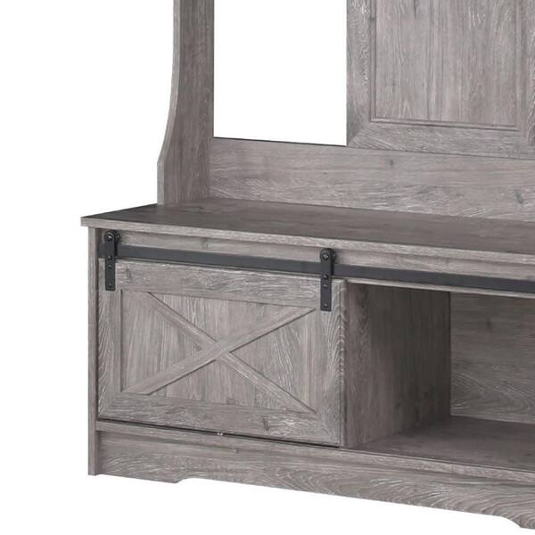 Unbranded - Hawksbury Gray Oak Hall Trees with Cabinets